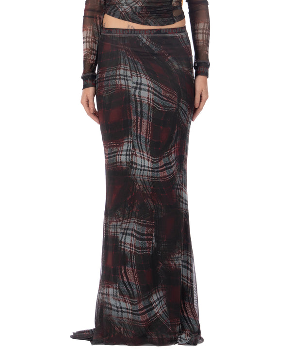 OTTOLINGER | Mesh Mermaid Skirt Warped Tartan Red