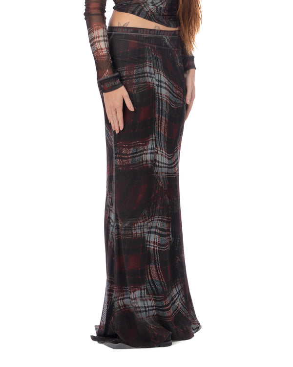 OTTOLINGER | Mesh Mermaid Skirt Warped Tartan Red