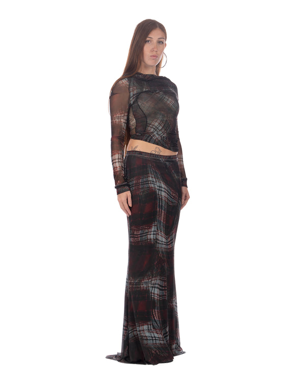 OTTOLINGER | Mesh Twisted LS Top Warped Tartan Red