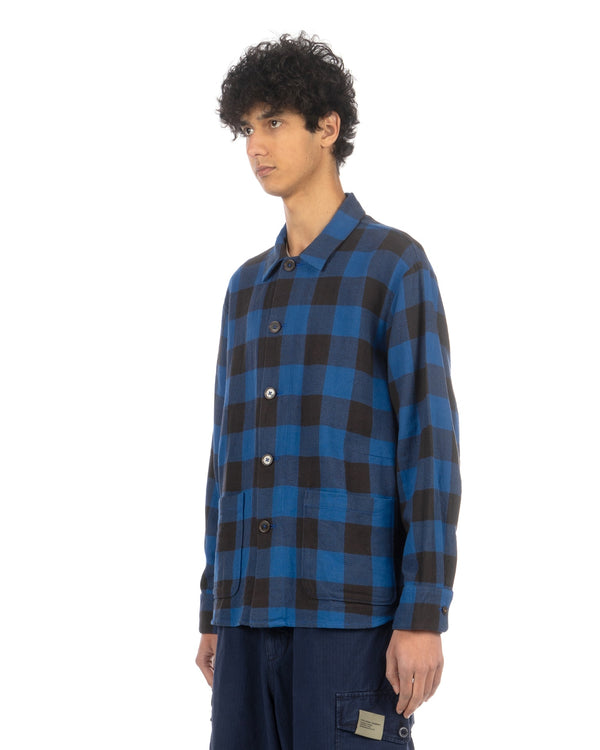 Universal Works | Travail Overshirt Winter Gingham Navy - Concrete