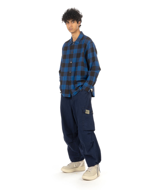 Universal Works | Travail Overshirt Winter Gingham Navy - Concrete