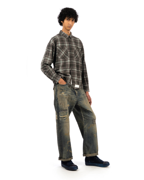 NEIGHBORHOOD | Savage Tartan Check Shirt Gray / Saxe - Concrete