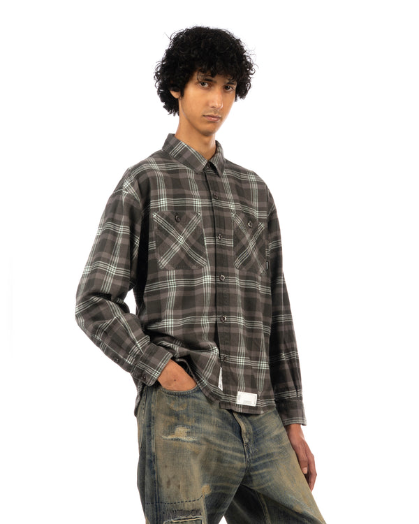 NEIGHBORHOOD | Savage Tartan Check Shirt Gray / Saxe - Concrete