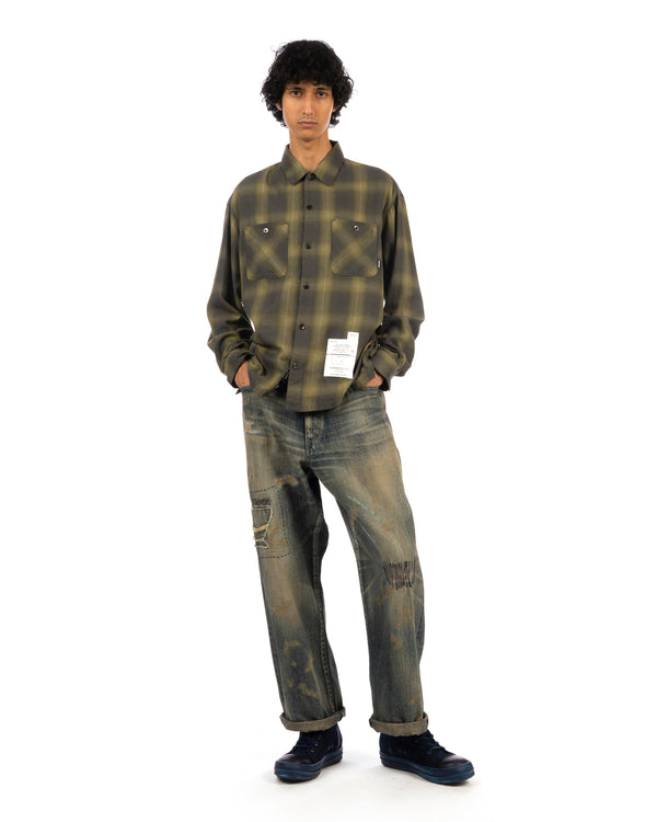 NEIGHBORHOOD | Hombre Check Shirt Charcoal / Mustard - Concrete