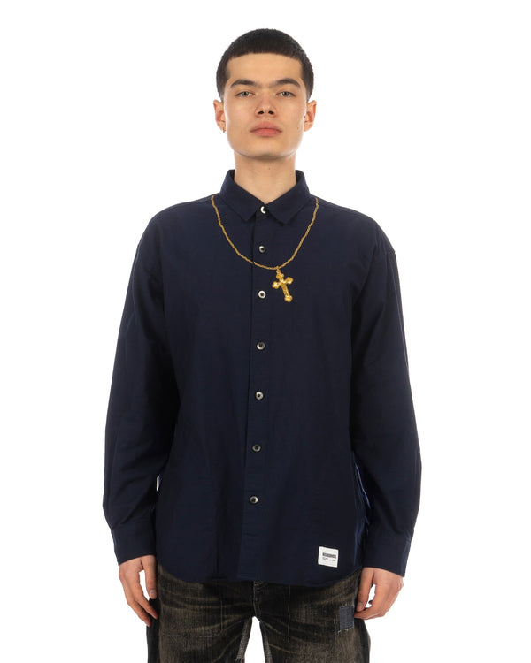 NEIGHBORHOOD | Cross Embroidery LS Shirt Navy / Gold - Concrete