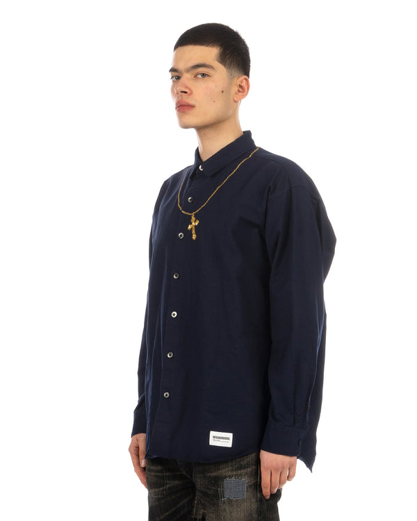 NEIGHBORHOOD | Cross Embroidery LS Shirt Navy / Gold - Concrete