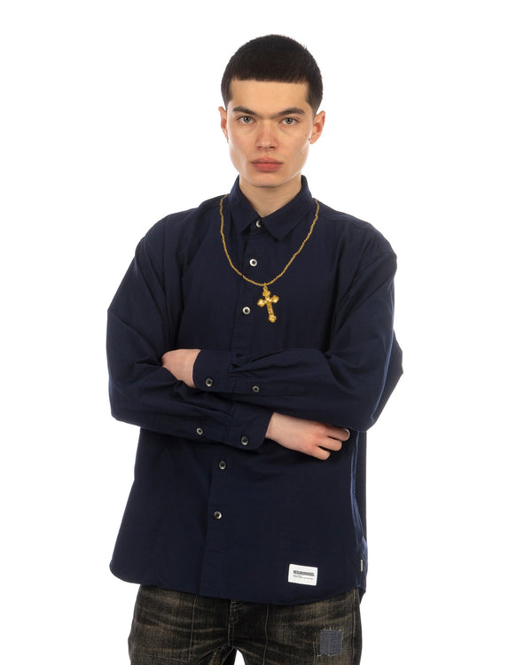 NEIGHBORHOOD | Cross Embroidery LS Shirt Navy / Gold - Concrete