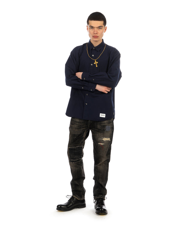 NEIGHBORHOOD | Cross Embroidery LS Shirt Navy / Gold - Concrete