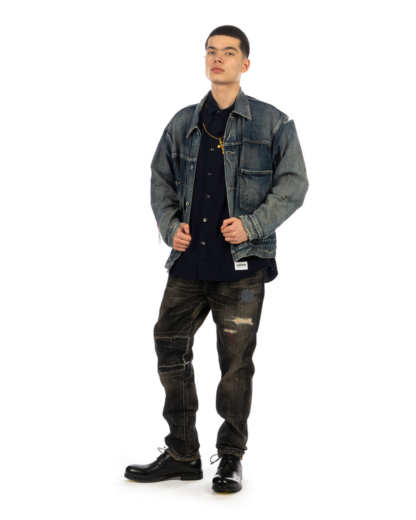 NEIGHBORHOOD | Cross Embroidery LS Shirt Navy / Gold - Concrete