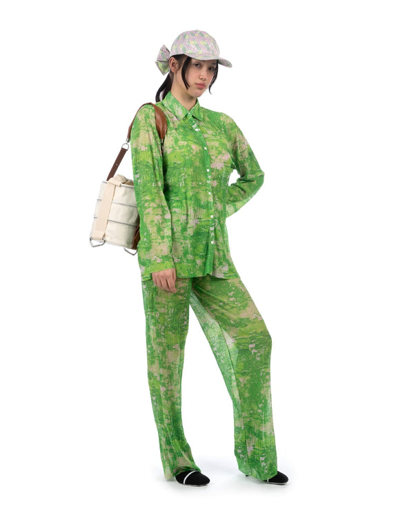 Henrik Vibskov | Sway Mesh Plissé Pants Green Riddle - Concrete