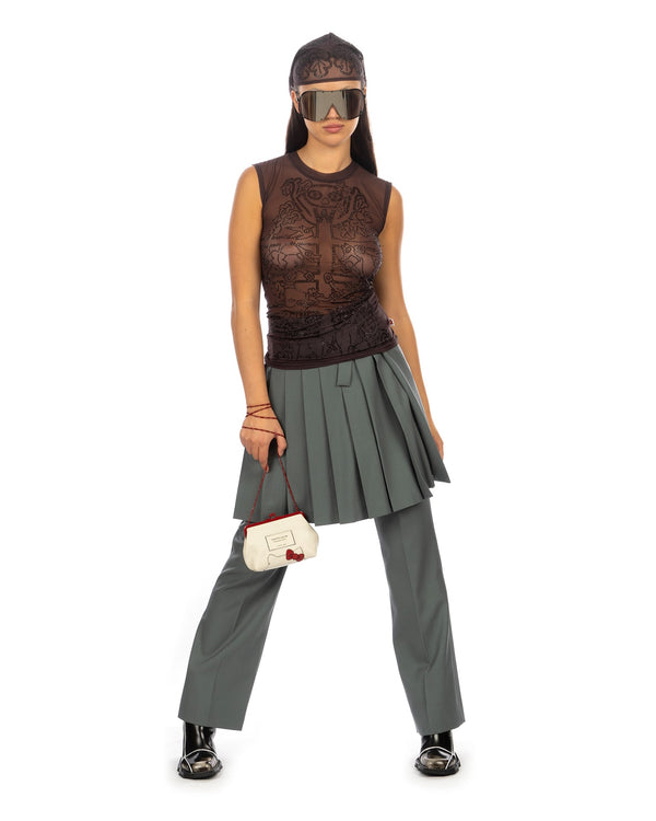 Walter Van Beirendonck | Rhinestone Tree Mesh Top Dark Skin - Concrete