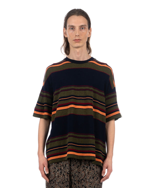 White Mountaineering | Multi Stripe T-Shirt Navy - Concrete