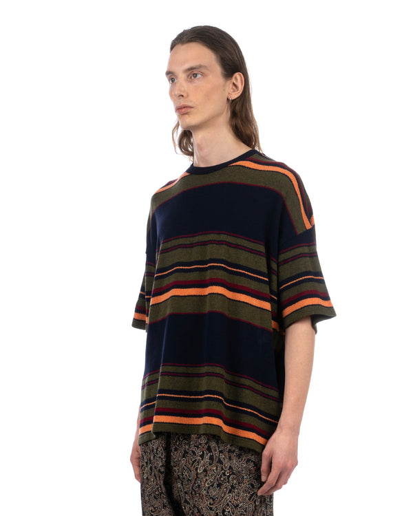 White Mountaineering | Multi Stripe T-Shirt Navy - Concrete