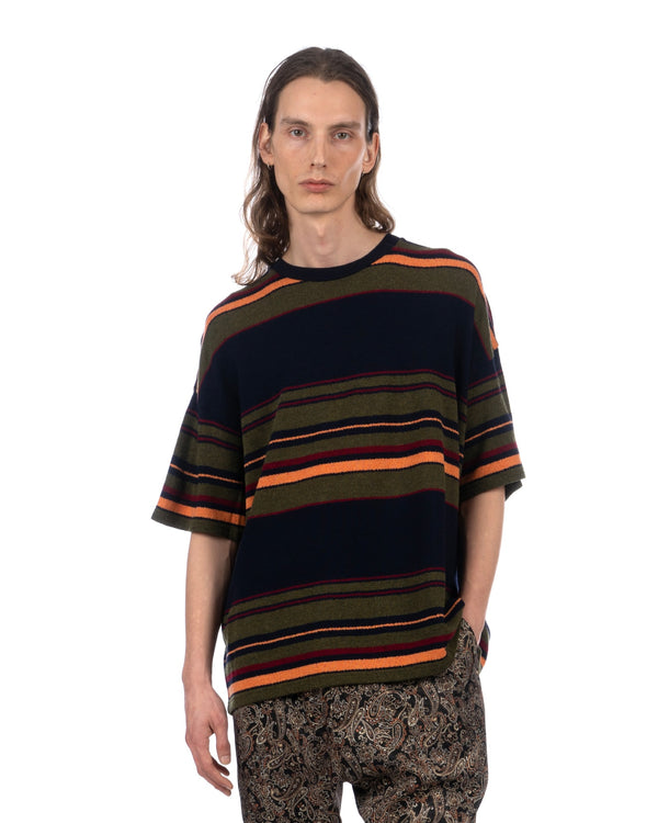 White Mountaineering | Multi Stripe T-Shirt Navy - Concrete