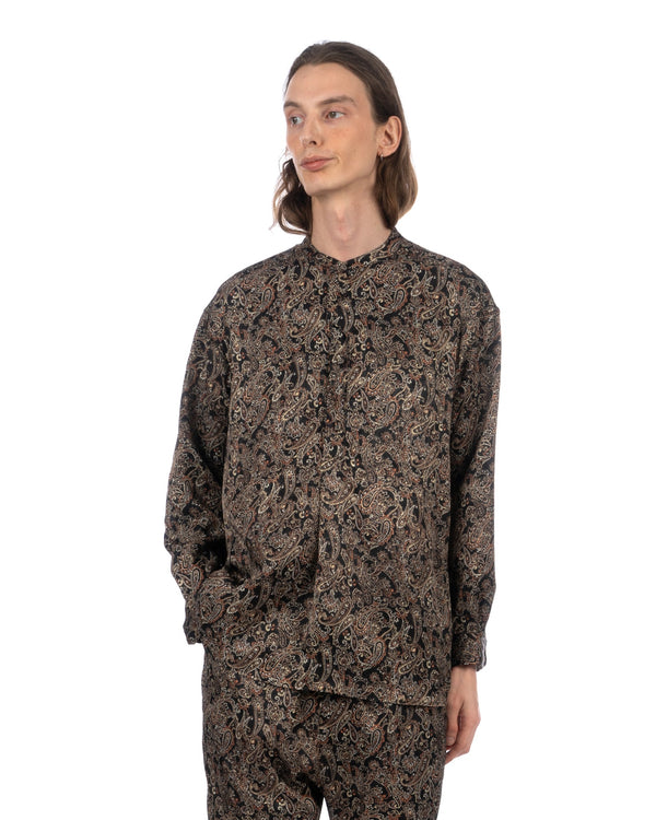 White Mountaineering | Paisley Satin Smock Shirt Black - Concrete
