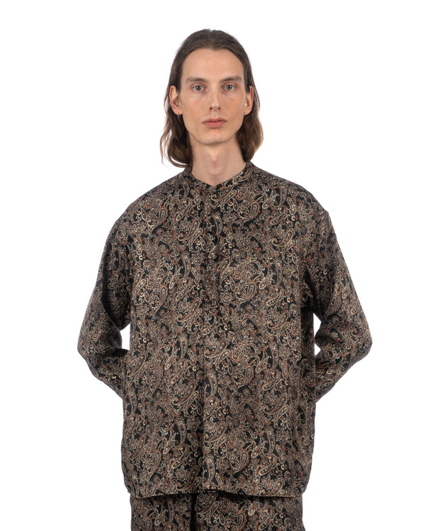 White Mountaineering | Paisley Satin Smock Shirt Black - Concrete