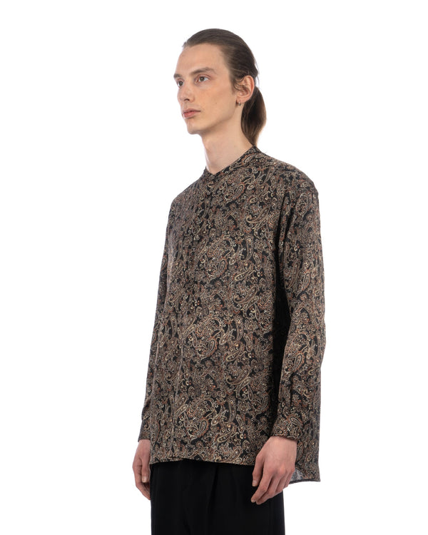 White Mountaineering | Paisley Satin Smock Shirt Black - Concrete