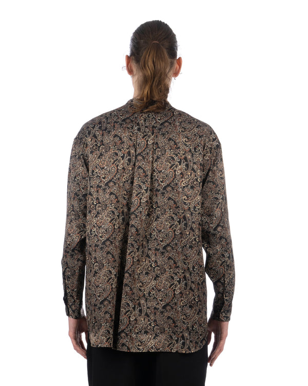 White Mountaineering | Paisley Satin Smock Shirt Black - Concrete