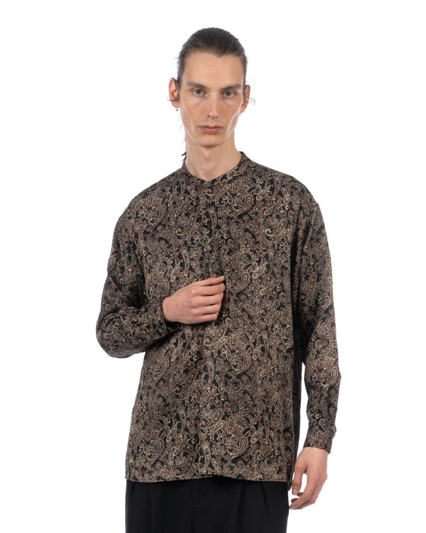 White Mountaineering | Paisley Satin Smock Shirt Black - Concrete