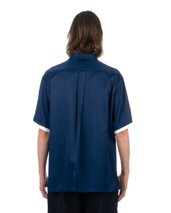 White Mountaineering | Satin Open Collar Shirt Blue - Concrete