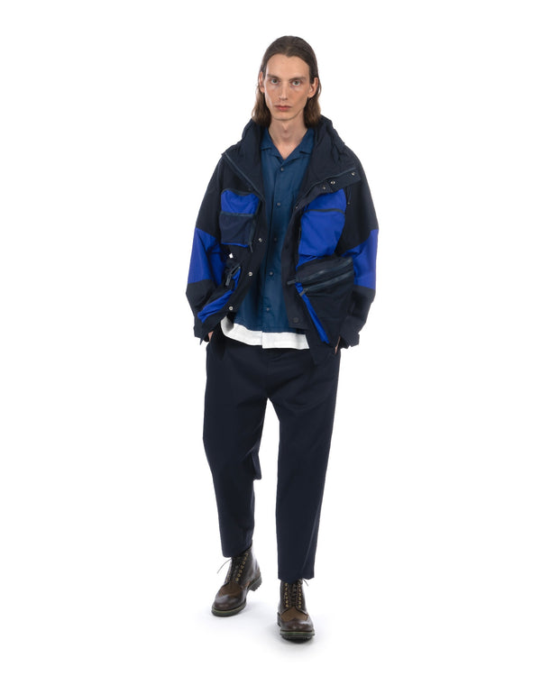 White Mountaineering | Satin Open Collar Shirt Blue - Concrete