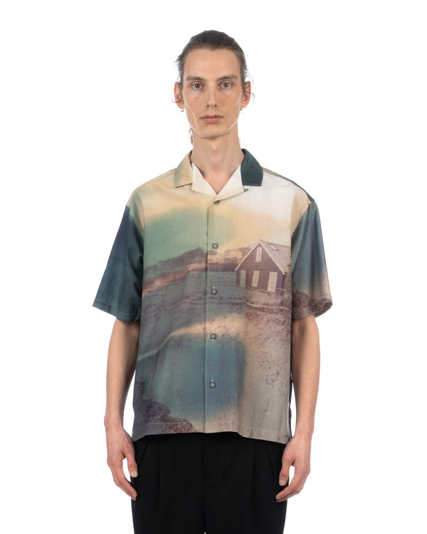 White Mountaineering | Photo Print Open Collar Shirt Multi - Concrete