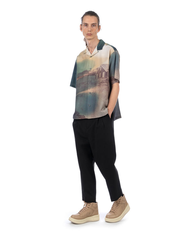 White Mountaineering | Photo Print Open Collar Shirt Multi - Concrete
