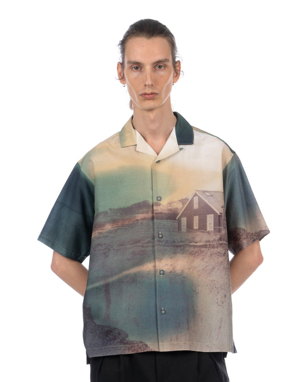 White Mountaineering | Photo Print Open Collar Shirt Multi - Concrete