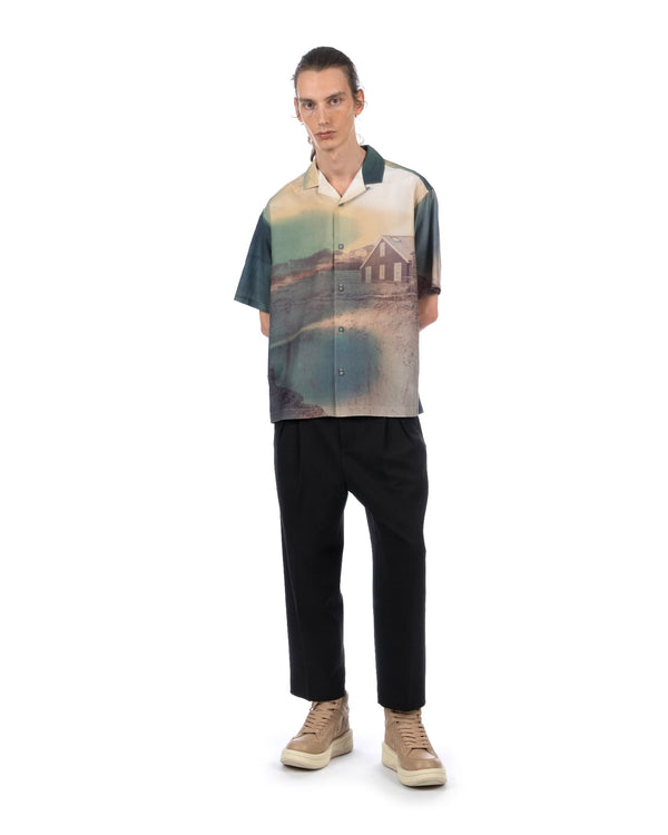 White Mountaineering | Photo Print Open Collar Shirt Multi - Concrete