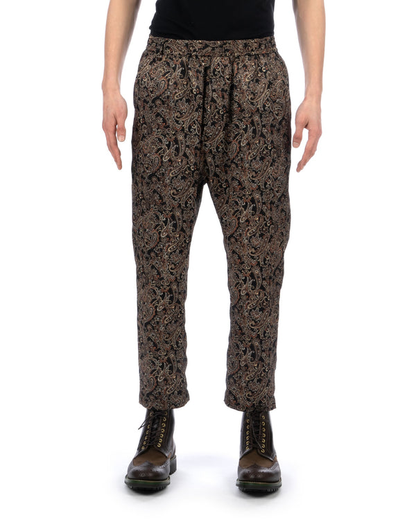 White Mountaineering | Paisley Satin Tapered Easy Pants Black - Concrete