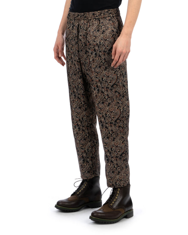 White Mountaineering | Paisley Satin Tapered Easy Pants Black - Concrete
