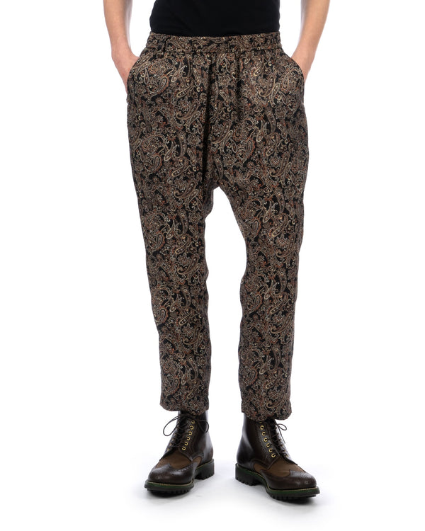 White Mountaineering | Paisley Satin Tapered Easy Pants Black - Concrete