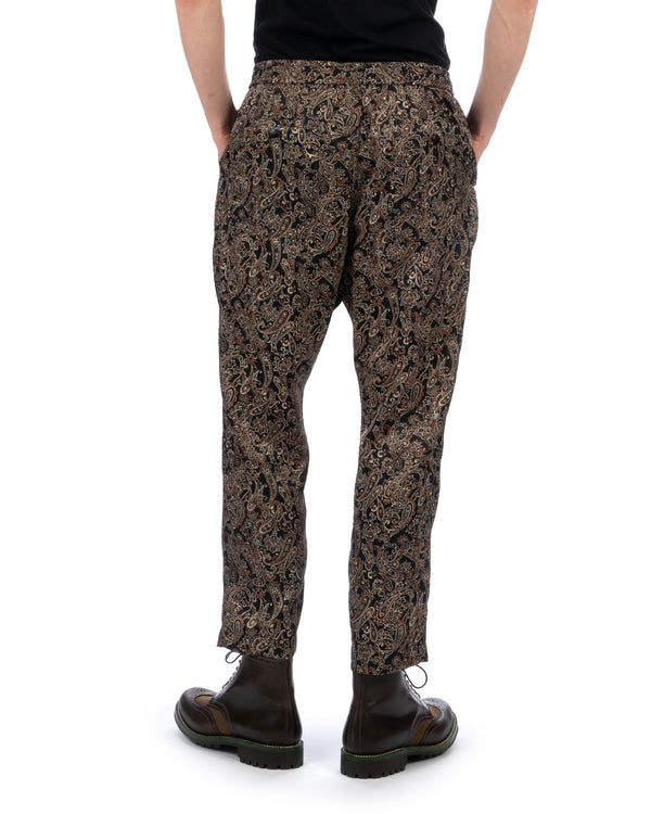 White Mountaineering | Paisley Satin Tapered Easy Pants Black - Concrete