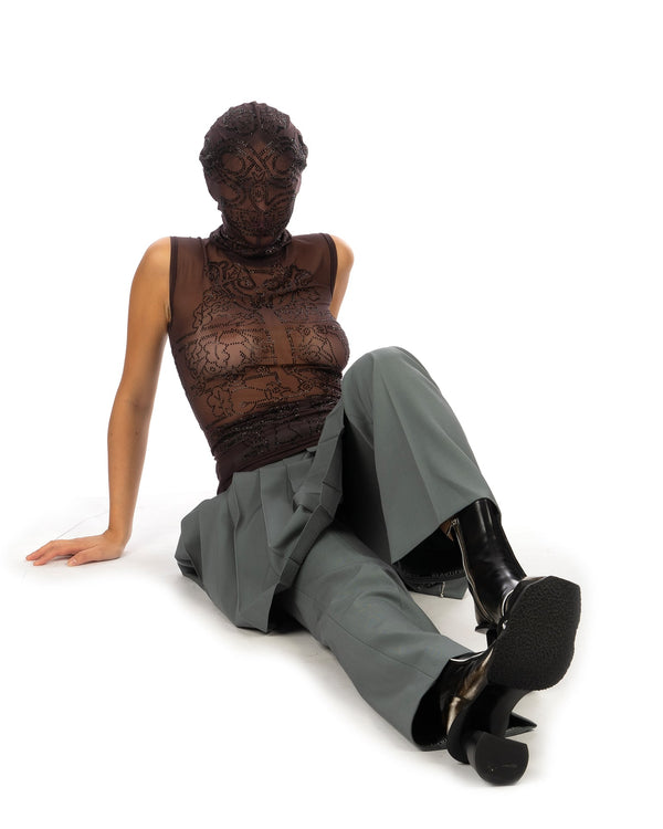 Walter Van Beirendonck | Rhinestone Mesh Mask Dark Skin - Concrete