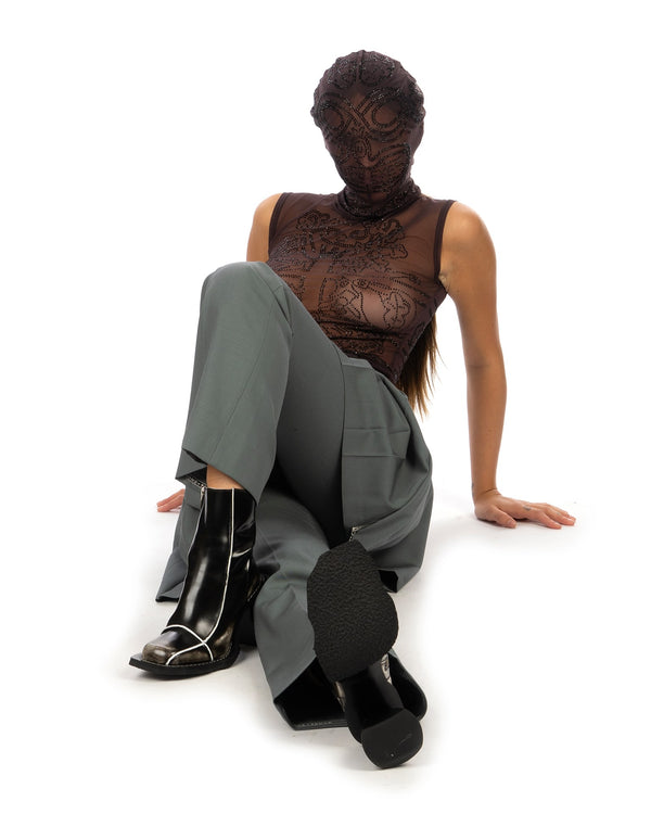 Walter Van Beirendonck | Rhinestone Mesh Mask Dark Skin - Concrete