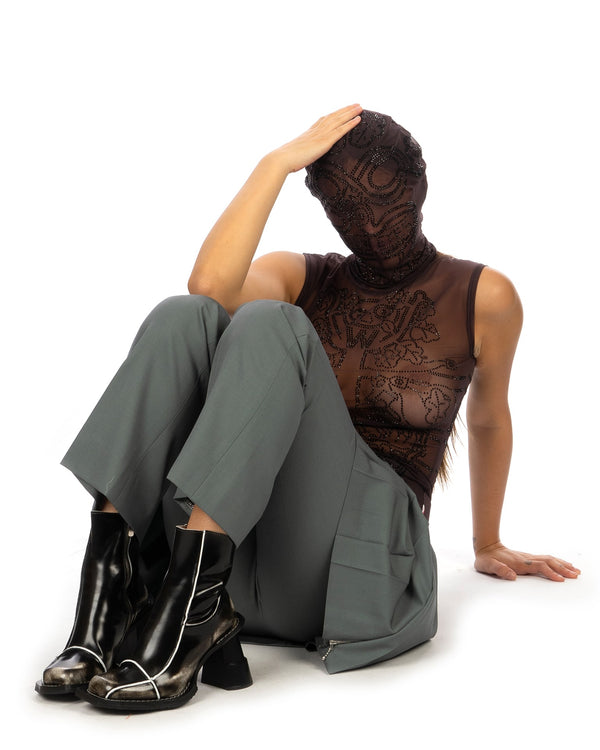 Walter Van Beirendonck | Rhinestone Mesh Mask Dark Skin - Concrete