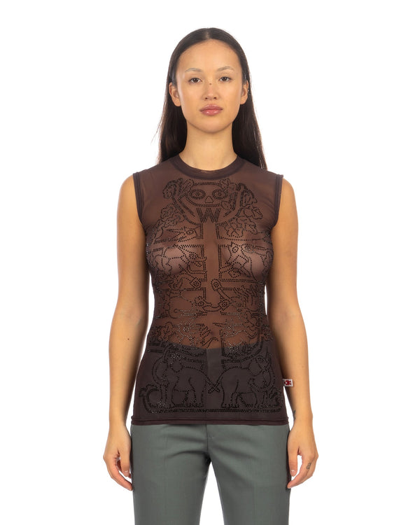 Walter Van Beirendonck | Rhinestone Tree Mesh Top Dark Skin - Concrete