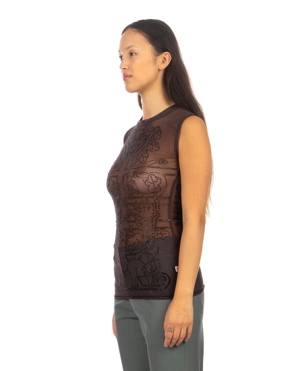 Walter Van Beirendonck | Rhinestone Tree Mesh Top Dark Skin - Concrete
