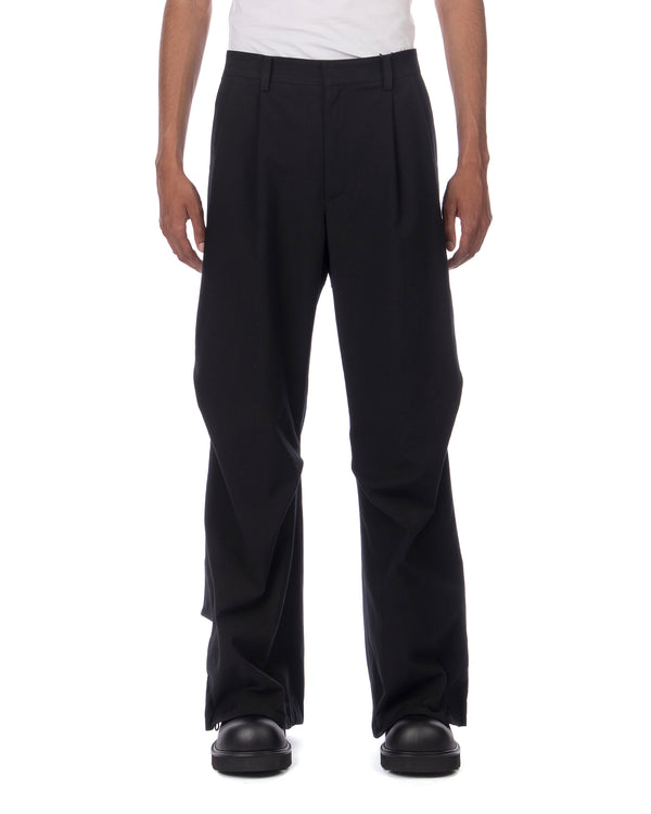 juun.j | Bootcut Adjustable Snap-Tab Pants Wool Black - Concrete