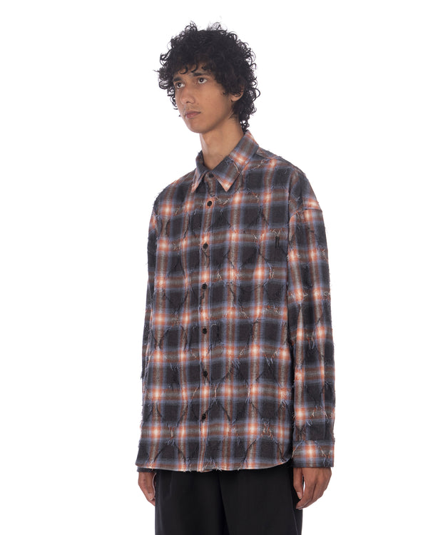juun.j | Argyle Needle-Fringed Check Shirt Blue - Concrete
