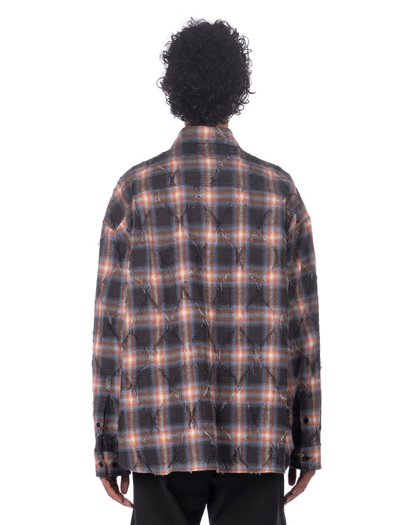 juun.j | Argyle Needle-Fringed Check Shirt Blue - Concrete