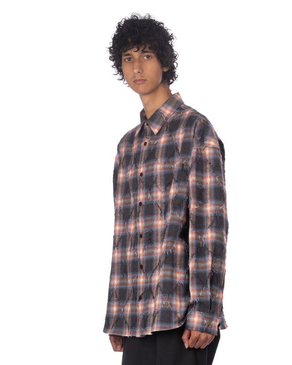 juun.j | Argyle Needle-Fringed Check Shirt Blue - Concrete
