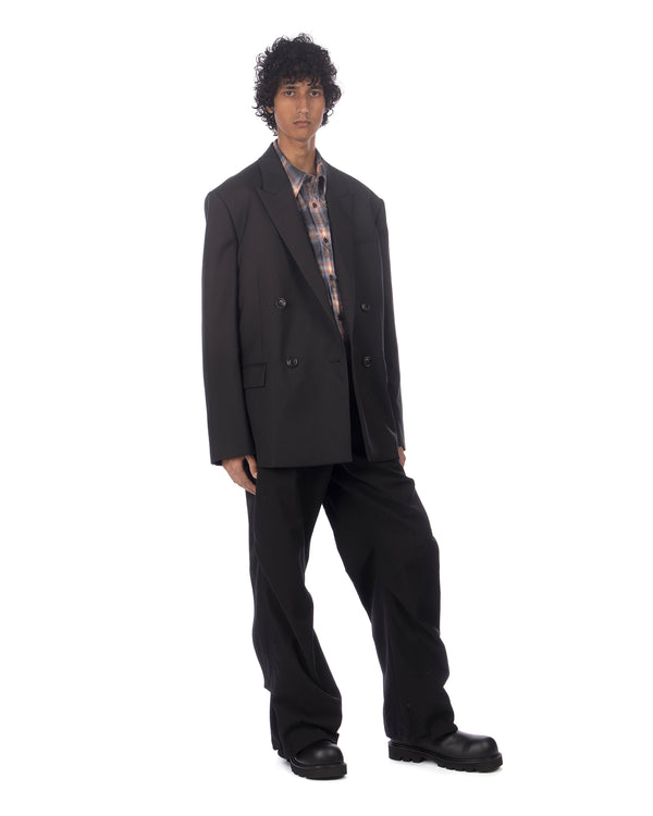 juun.j | Argyle Needle-Fringed Check Shirt Blue - Concrete