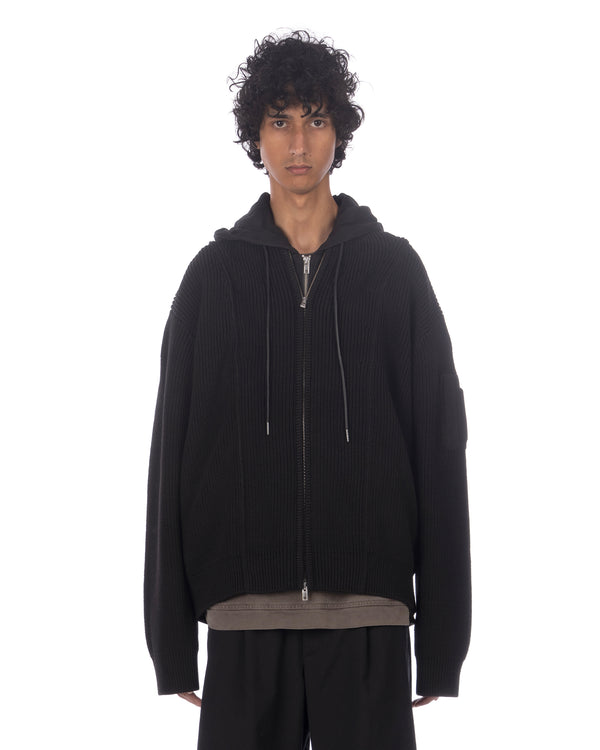 juun.j | Layered Zip-Up Hoodie Knitted Sweater Black - Concrete