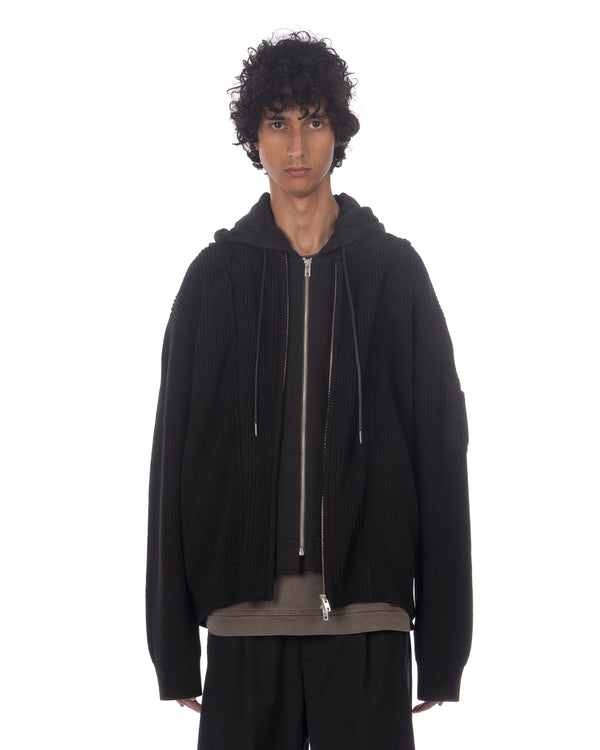 juun.j | Layered Zip-Up Hoodie Knitted Sweater Black - Concrete