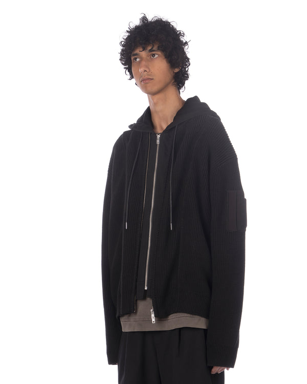 juun.j | Layered Zip-Up Hoodie Knitted Sweater Black - Concrete