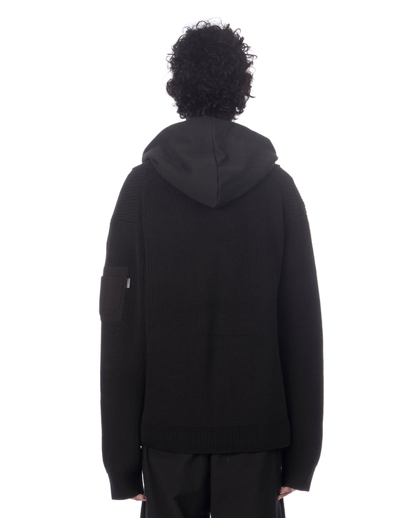 juun.j | Layered Zip-Up Hoodie Knitted Sweater Black - Concrete