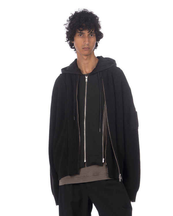 juun.j | Layered Zip-Up Hoodie Knitted Sweater Black - Concrete