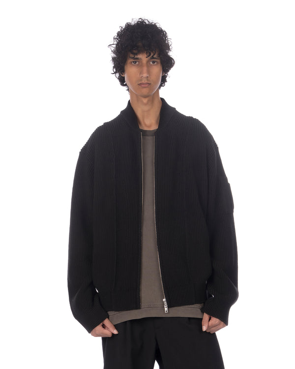 juun.j | Layered Zip-Up Hoodie Knitted Sweater Black - Concrete