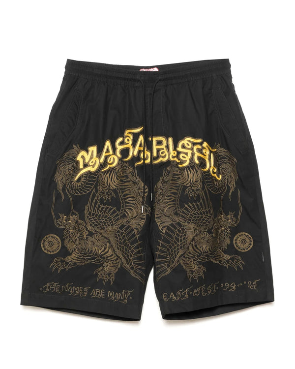 maharishi | 6093 Muay Thai Tiger Dragon Track Shorts Black - Concrete